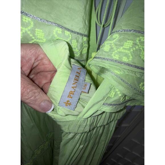 Pranella Embroidered Tiered Flutter Sleeve Floral Boho Beach Designer Dress S/M - Picture 9 of 15